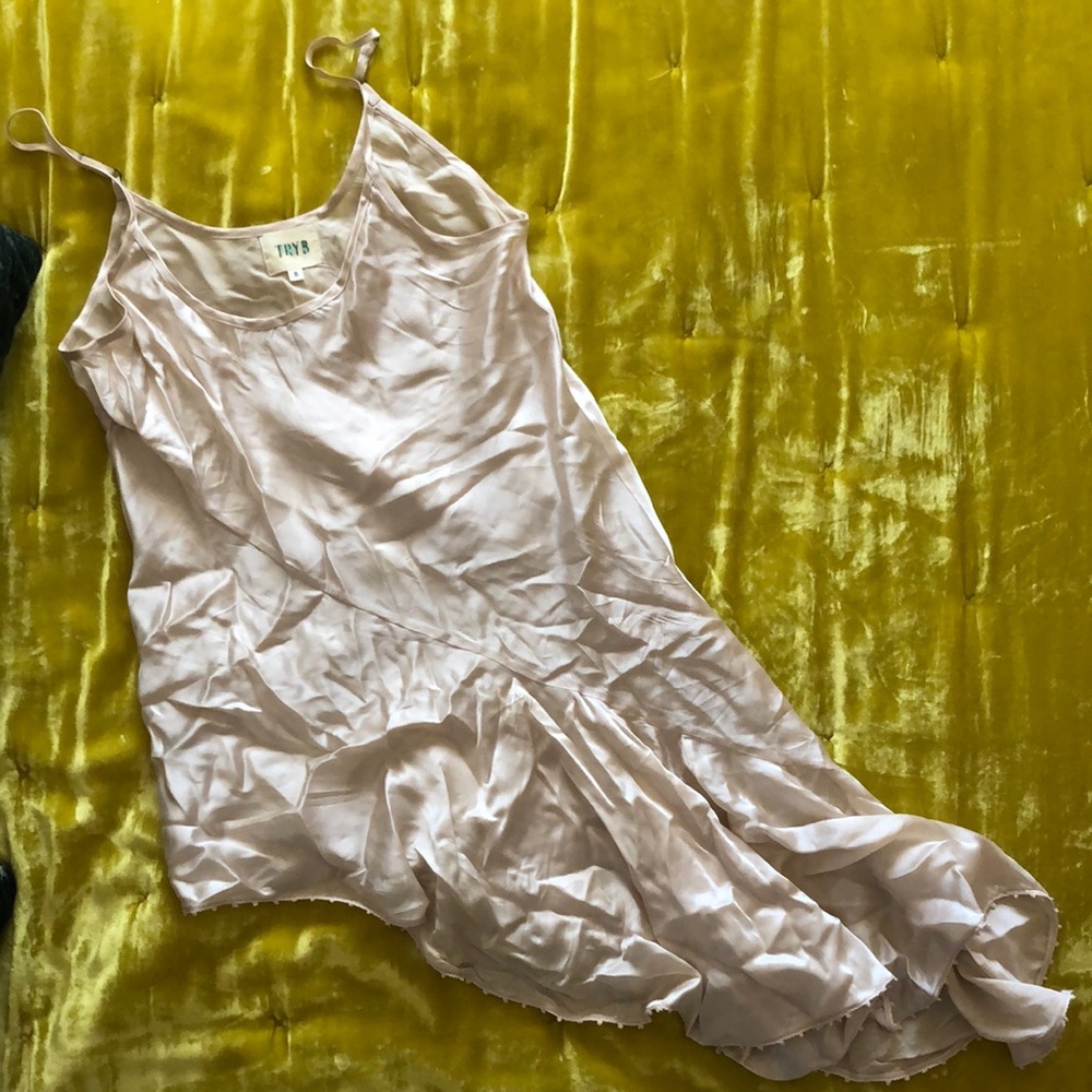 Anthro TRYB 100% silk asymmetrical ruffle slip -s - Picture 2 of 4